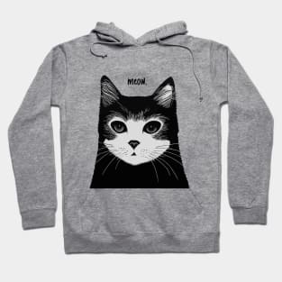 Meow || Grayscale Cat Portrait || Cute Vector Art Cat Hoodie